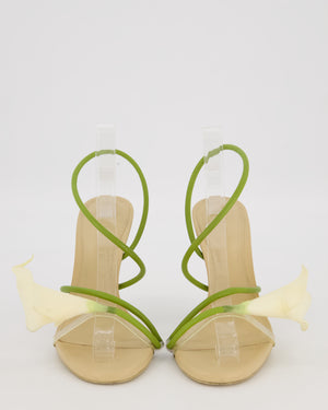 Cult Gaia Beige Cassidy Sculptural With Calla Lily Flower Heeled Sandals In Leather and PVC Size EU 37.5