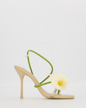 Cult Gaia Beige Cassidy Sculptural With Calla Lily Flower Heeled Sandals In Leather and PVC Size EU 37.5