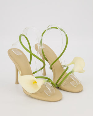 Cult Gaia Beige Cassidy Sculptural With Calla Lily Flower Heeled Sandals In Leather and PVC Size EU 37.5