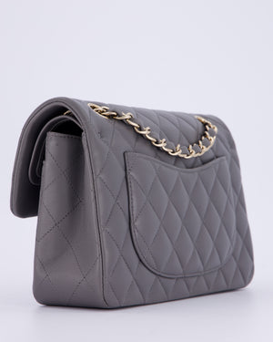 Chanel Dark Grey Small Classic Double Flap Bag in Lambskin Leather with Champagne Gold Hardware