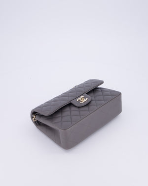 Chanel Dark Grey Small Classic Double Flap Bag in Lambskin Leather with Champagne Gold Hardware