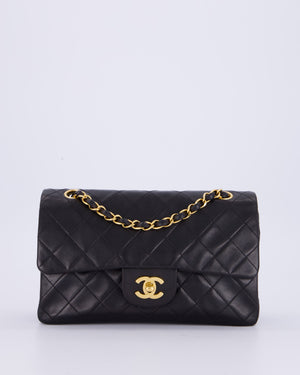 Chanel Vintage Black Small Classic Double Flap Bag in Lambskin Leather with 24K Gold Hardware