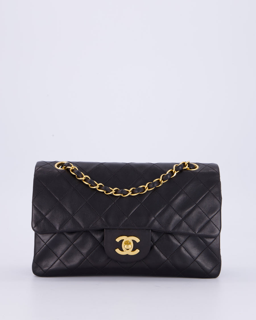 Chanel Vintage Black Small Classic Double Flap Bag in Lambskin Leather with 24K Gold Hardware
