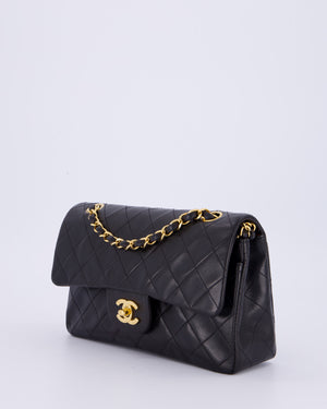Chanel Vintage Black Small Classic Double Flap Bag in Lambskin Leather with 24K Gold Hardware