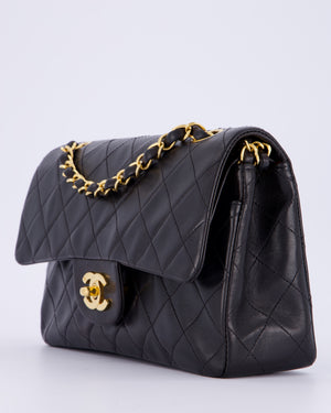 Chanel Vintage Black Small Classic Double Flap Bag in Lambskin Leather with 24K Gold Hardware