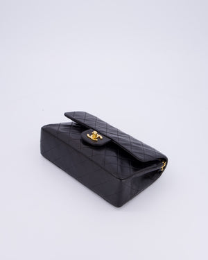 Chanel Vintage Black Small Classic Double Flap Bag in Lambskin Leather with 24K Gold Hardware