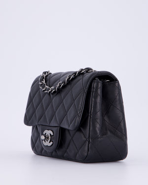 Chanel Black Mini Square Classic Flap Bag in Quilted Lambskin Leather with Silver Hardware
