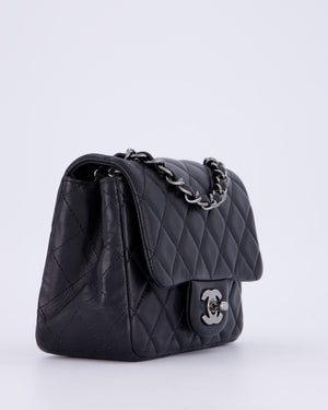 Chanel Black Mini Square Classic Flap Bag in Quilted Lambskin Leather with Silver Hardware