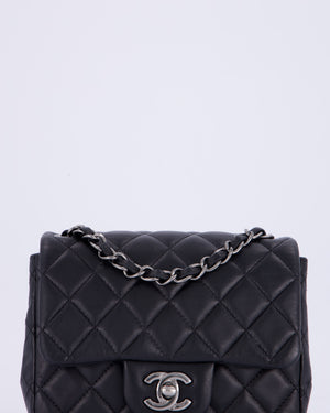 Chanel Black Mini Square Classic Flap Bag in Quilted Lambskin Leather with Silver Hardware