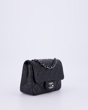 Chanel Black Mini Square Classic Flap Bag in Quilted Lambskin Leather with Silver Hardware
