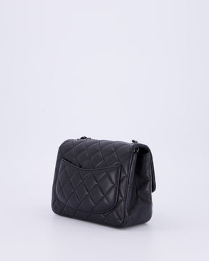 Chanel Black Mini Square Classic Flap Bag in Quilted Lambskin Leather with Silver Hardware