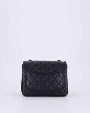 Chanel Black Mini Square Classic Flap Bag in Quilted Lambskin Leather with Silver Hardware