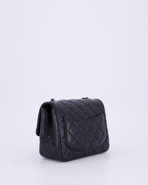 Chanel Black Mini Square Classic Flap Bag in Quilted Lambskin Leather with Silver Hardware