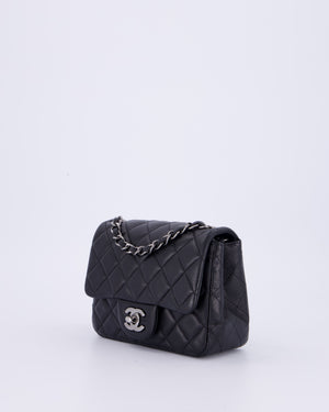 Chanel Black Mini Square Classic Flap Bag in Quilted Lambskin Leather with Silver Hardware