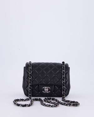 Chanel Black Mini Square Classic Flap Bag in Quilted Lambskin Leather with Silver Hardware
