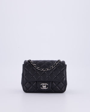 Chanel Black Mini Square Classic Flap Bag in Quilted Lambskin Leather with Silver Hardware
