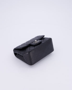 Chanel Black Mini Square Classic Flap Bag in Quilted Lambskin Leather with Silver Hardware
