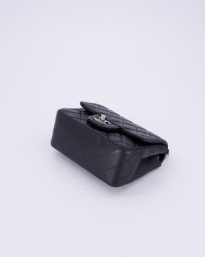 Chanel Black Mini Square Classic Flap Bag in Quilted Lambskin Leather with Silver Hardware