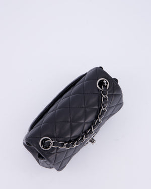 Chanel Black Mini Square Classic Flap Bag in Quilted Lambskin Leather with Silver Hardware