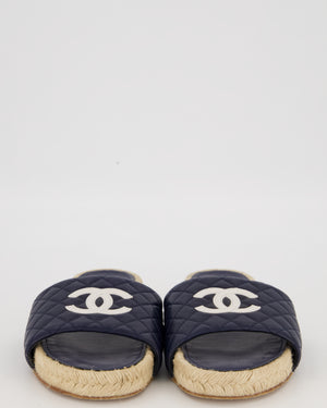 Chanel Navy Quilted CC Espadrille Sandals Size EU 42