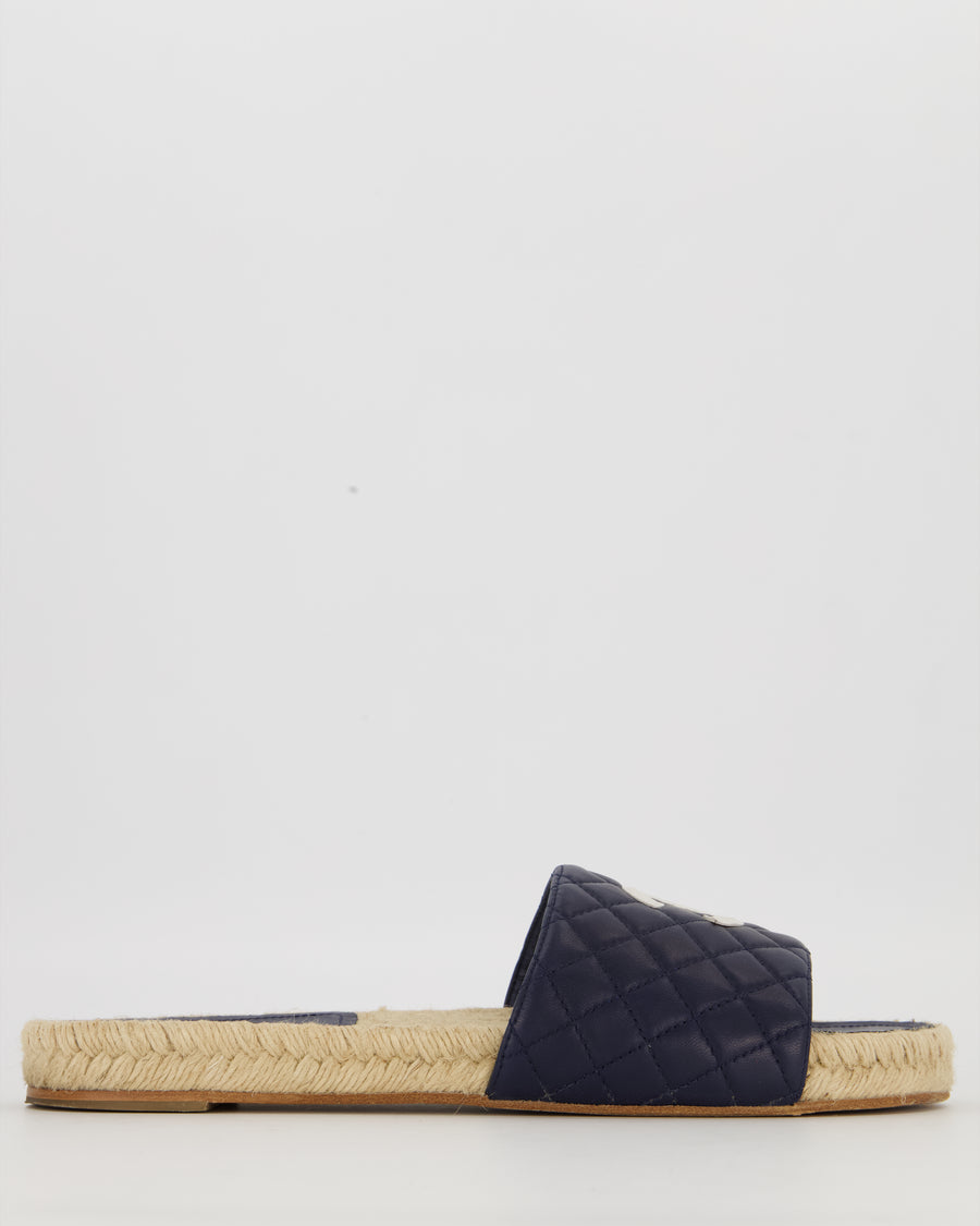 Chanel Navy Quilted CC Espadrille Sandals Size EU 42