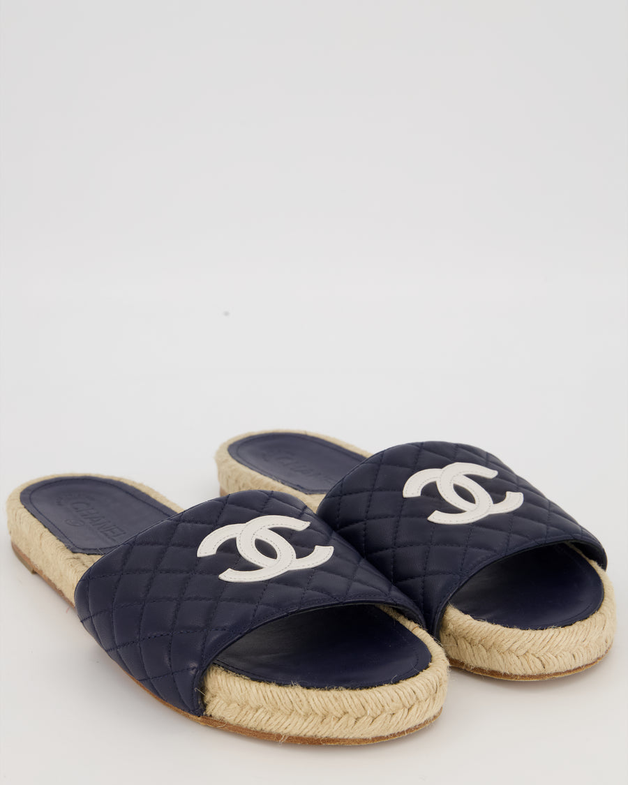 Chanel Navy Quilted CC Espadrille Sandals Size EU 42