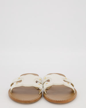 Celine White Leather Triomphe Studded Sandals Size EU 41