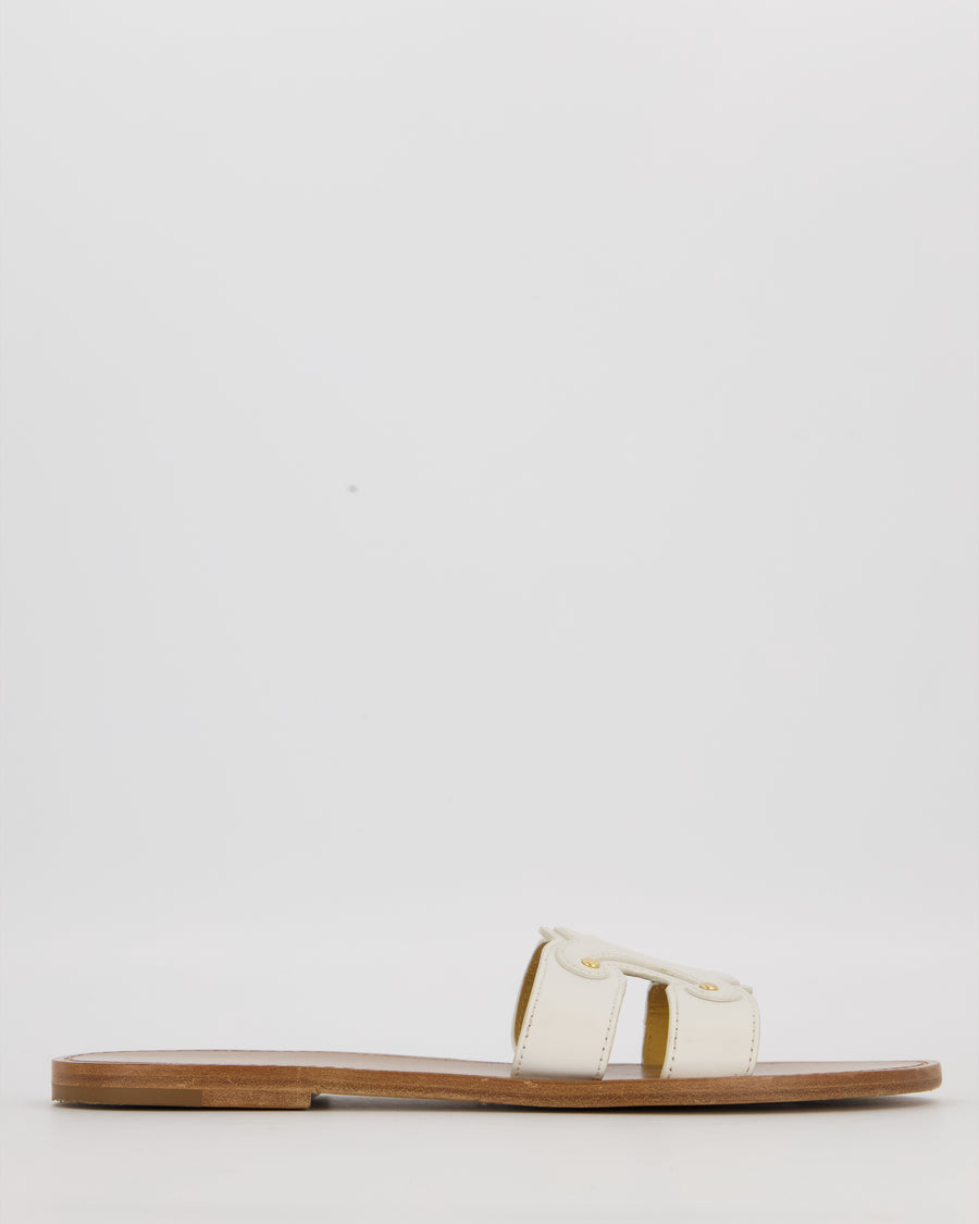 Celine White Leather Triomphe Studded Sandals Size EU 41