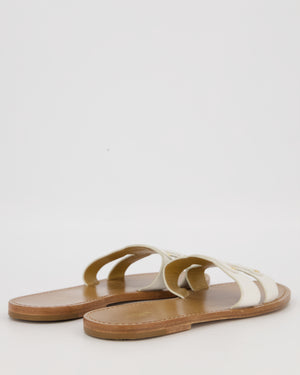 Celine White Leather Triomphe Studded Sandals Size EU 41
