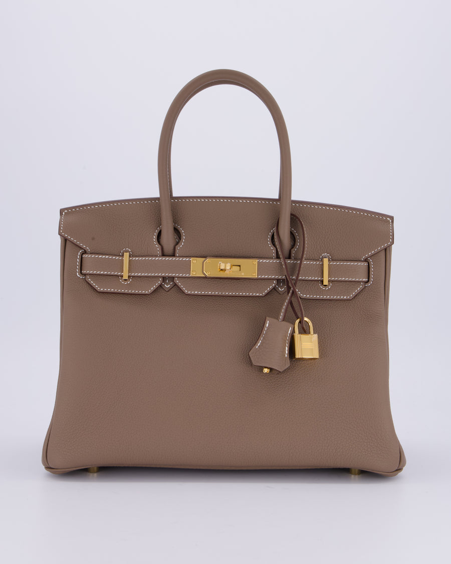 *HOLY GRAIL* Hermès Birkin 30 Retourne Bag in Etoupe Togo Leather with Gold Hardware