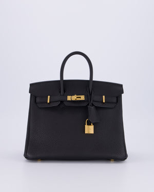 *HOT* Hermès Birkin 25 Retourne Bag in Noir Togo Leather with Gold Hardware