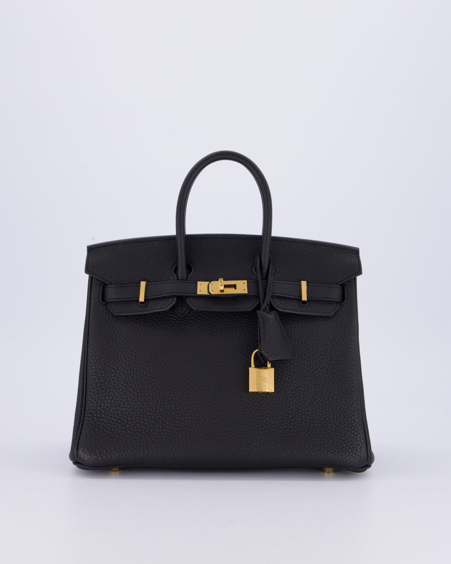 *HOT* Hermès Birkin 25 Retourne Bag in Noir Togo Leather with Gold Hardware