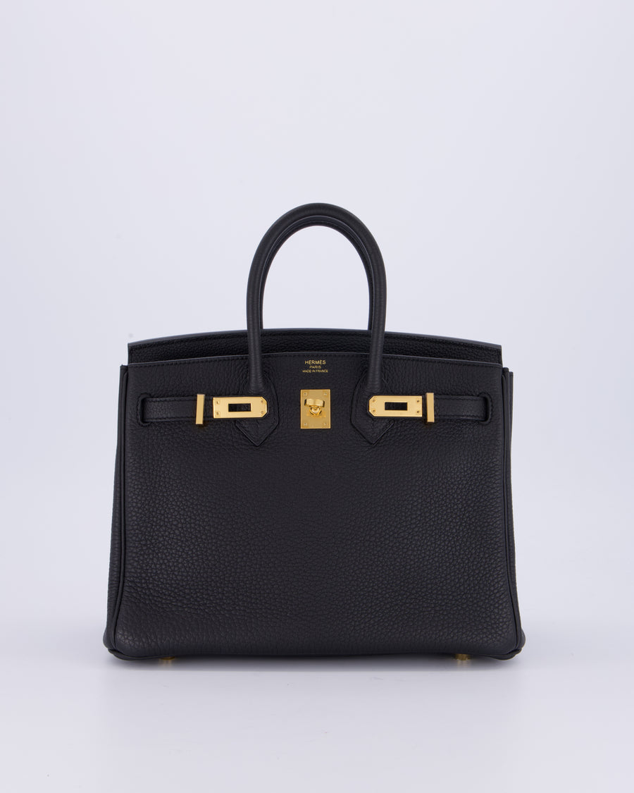 *HOT* Hermès Birkin 25 Retourne Bag in Noir Togo Leather with Gold Hardware