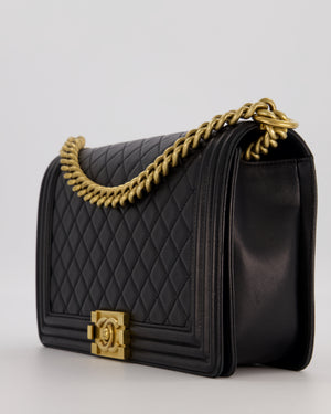 Chanel Black Medium Boy Bag in Quilted Lambskin Leather with Brushed Gold Hardware