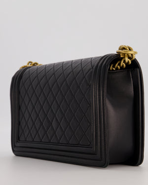 Chanel Black Medium Boy Bag in Quilted Lambskin Leather with Brushed Gold Hardware