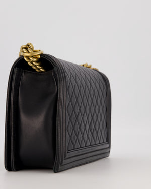 Chanel Black Medium Boy Bag in Quilted Lambskin Leather with Brushed Gold Hardware