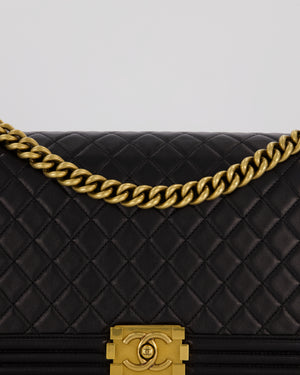 Chanel Black Medium Boy Bag in Quilted Lambskin Leather with Brushed Gold Hardware