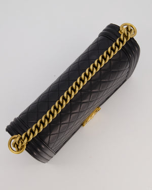 Chanel Black Medium Boy Bag in Quilted Lambskin Leather with Brushed Gold Hardware