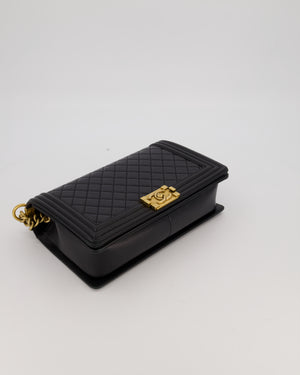 Chanel Black Medium Boy Bag in Quilted Lambskin Leather with Brushed Gold Hardware