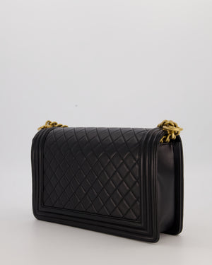 Chanel Black Medium Boy Bag in Quilted Lambskin Leather with Brushed Gold Hardware