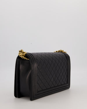 Chanel Black Medium Boy Bag in Quilted Lambskin Leather with Brushed Gold Hardware