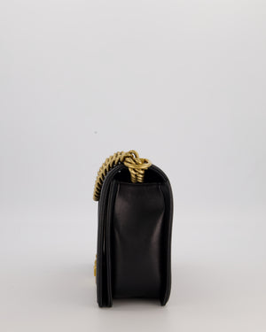 Chanel Black Medium Boy Bag in Quilted Lambskin Leather with Brushed Gold Hardware