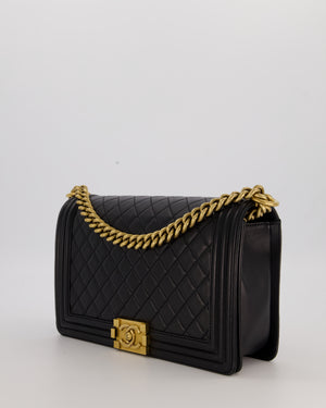 Chanel Black Medium Boy Bag in Quilted Lambskin Leather with Brushed Gold Hardware