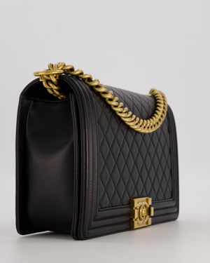 Chanel Black Medium Boy Bag in Quilted Lambskin Leather with Brushed Gold Hardware