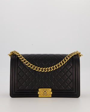 Chanel Black Medium Boy Bag in Quilted Lambskin Leather with Brushed Gold Hardware