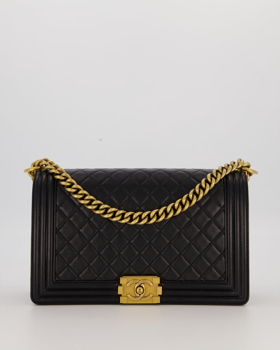 Chanel Black Medium Boy Bag in Quilted Lambskin Leather with Brushed Gold Hardware