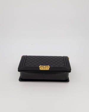 Chanel Black Medium Boy Bag in Quilted Lambskin Leather with Brushed Gold Hardware
