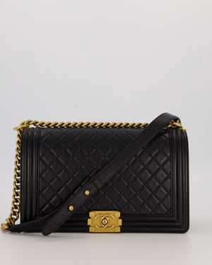 Chanel Black Medium Boy Bag in Quilted Lambskin Leather with Brushed Gold Hardware