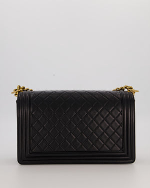 Chanel Black Medium Boy Bag in Quilted Lambskin Leather with Brushed Gold Hardware