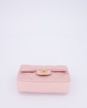 *HOT* Chanel 22B Light Pink Mini Flap Bag in Lambskin Leather with Brushed Gold Hardware and Hearts Charms Detail
